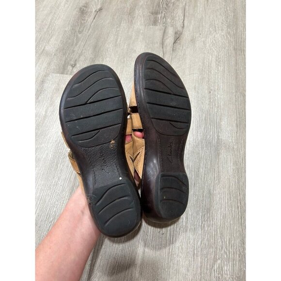 Clarks Bendables Suede Tan Leather Slide On Sandals Women's Size 8 - Picture 5 of 6
